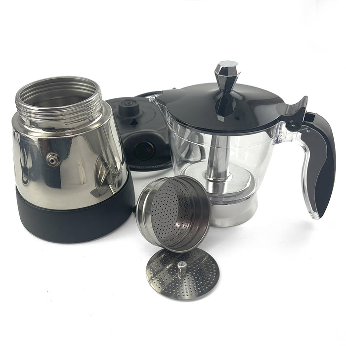 Electric Moka Coffee Maker 6 Cups Italian Classic PC Stainless Steel Espresso