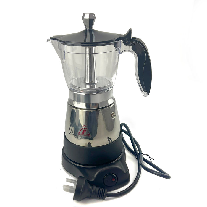 Electric Moka Coffee Maker 6 Cups Italian Classic PC Stainless Steel Espresso