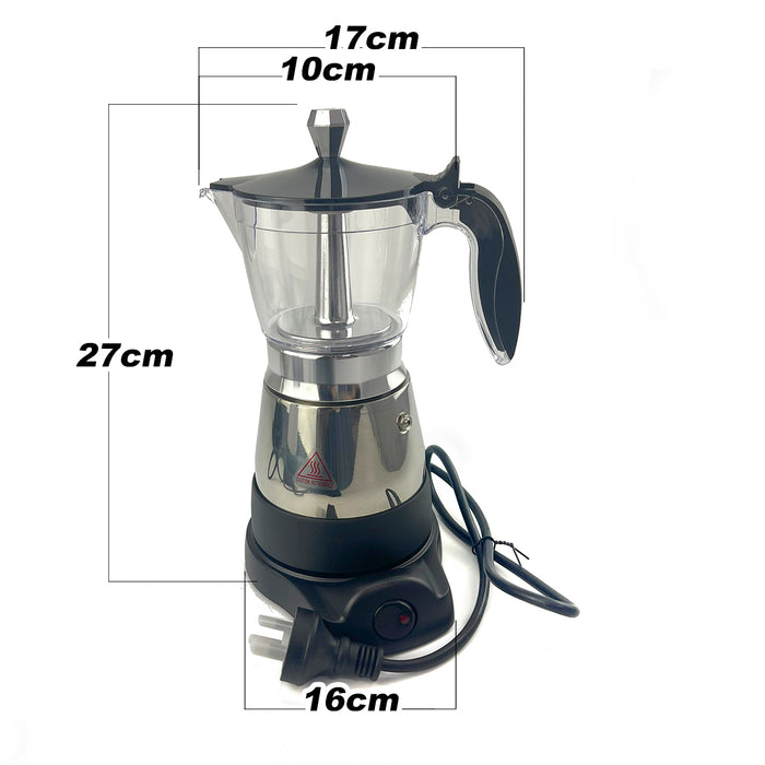 Electric Moka Coffee Maker 6 Cups Italian Classic PC Stainless Steel Espresso