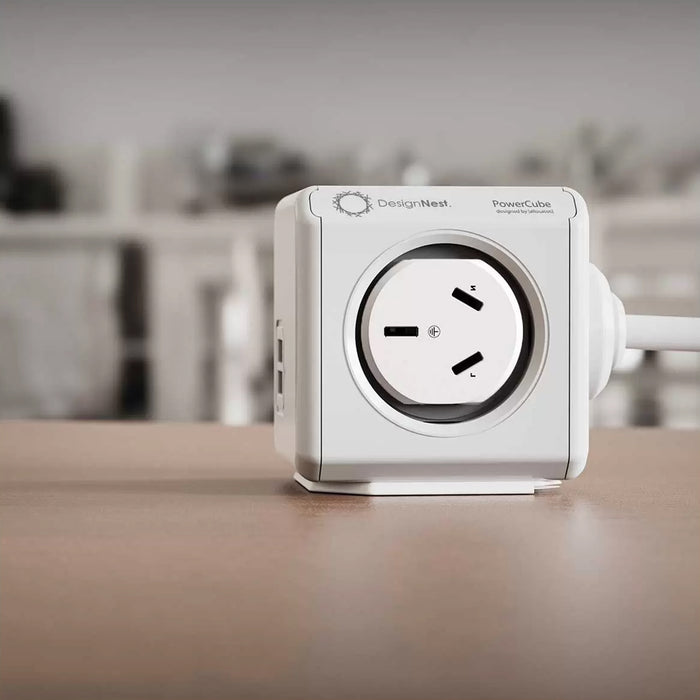 Allocacoc Twin Pack PowerCube Extended 1.5M Cable 4 Power Outlets White 2 USB