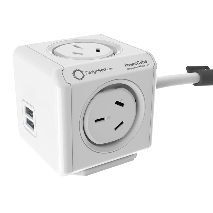 Allocacoc Twin Pack PowerCube Extended 1.5M Cable 4 Power Outlets White 2 USB