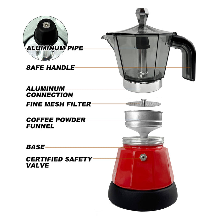 Electric Moka Coffee Maker Espresso Italian Classic Auto power off for Home 3/6Cups