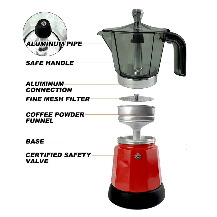 Electric Moka Coffee Maker Espresso Italian Classic Auto power off for Home 3/6Cups