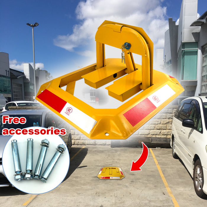 Fold Down Vehicle Parking Lock - Heavy-Duty Security Bollard - Anti-Theft Safety Barrier