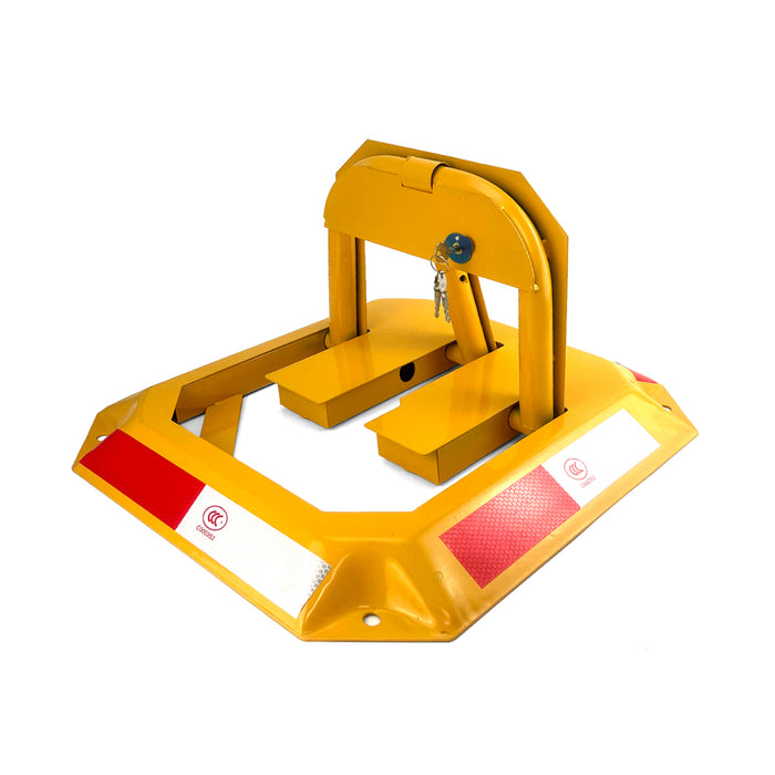 Fold Down Vehicle Parking Lock - Heavy-Duty Security Bollard - Anti-Theft Safety Barrier