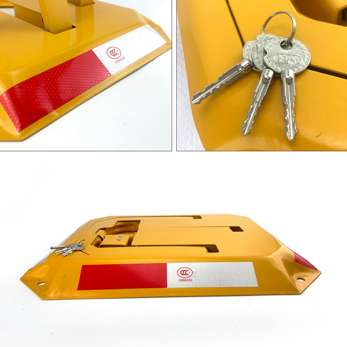 Fold Down Vehicle Parking Lock - Heavy-Duty Security Bollard - Anti-Theft Safety Barrier