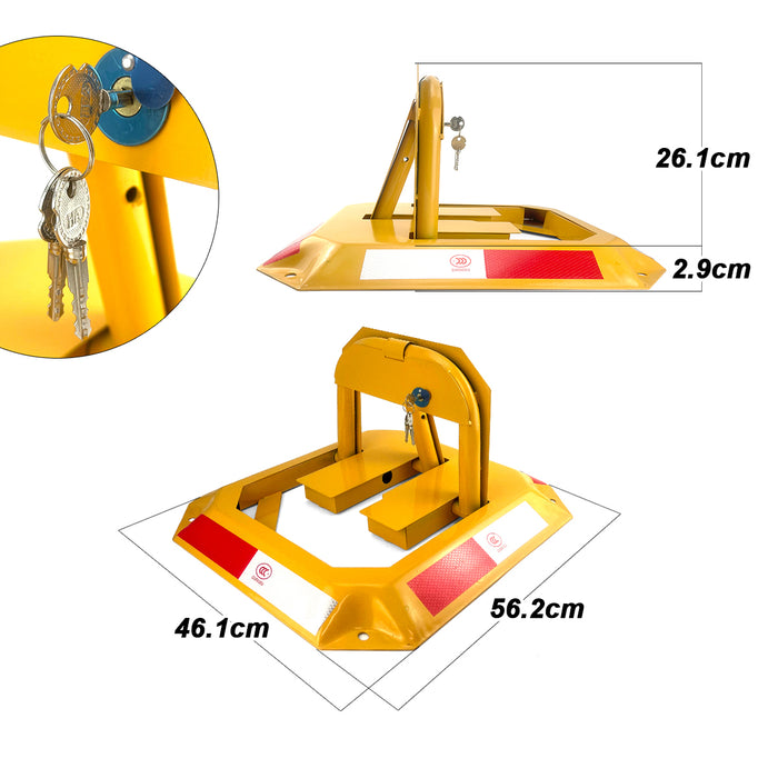 Fold Down Vehicle Parking Lock - Heavy-Duty Security Bollard - Anti-Theft Safety Barrier