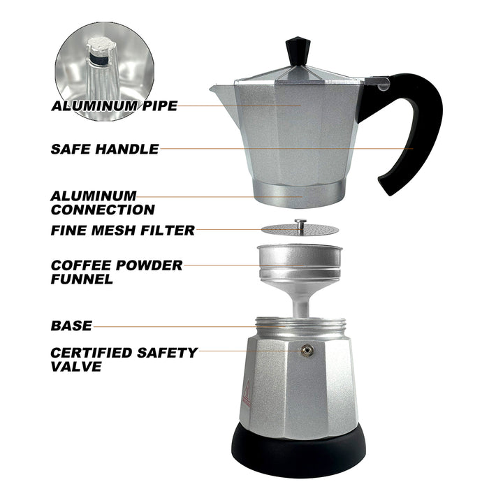 Electric Aluminium Moka Coffee Maker Espresso Italian Classic auto power off Home 3/6Cups