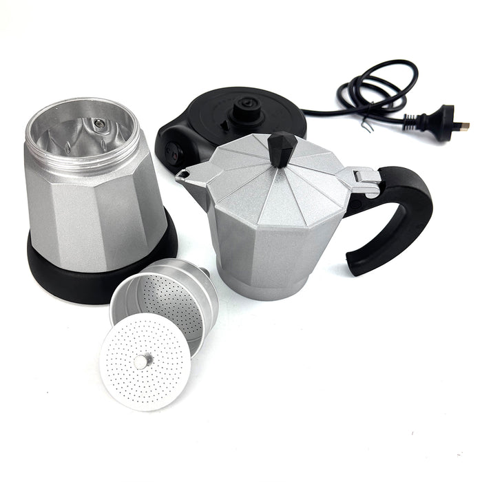 Electric Aluminium Moka Coffee Maker Espresso Italian Classic auto power off Home 3/6Cups