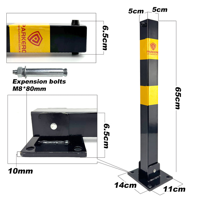 Parkero Square Fold-down Bollard Black Parking Barrier 2 Key teyp Vehicle Security Black Keyed Different / Alike