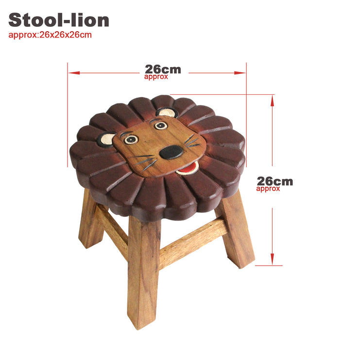OSAKA Kids Animal Wood Stool Hand Carved & Painted 26cm Genuine Solid Mango Wood