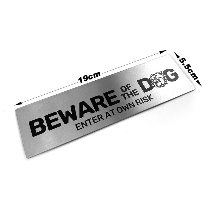 Stainless Steel modern BEWARE OF THE DOGSign 5.5X19cm self adhesive sign AU STOCK