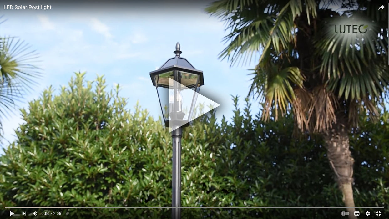 LUTEC Cast Aluminium Wireless Solar LED Lamp Post Light Yard 2.27m Lantern Glass