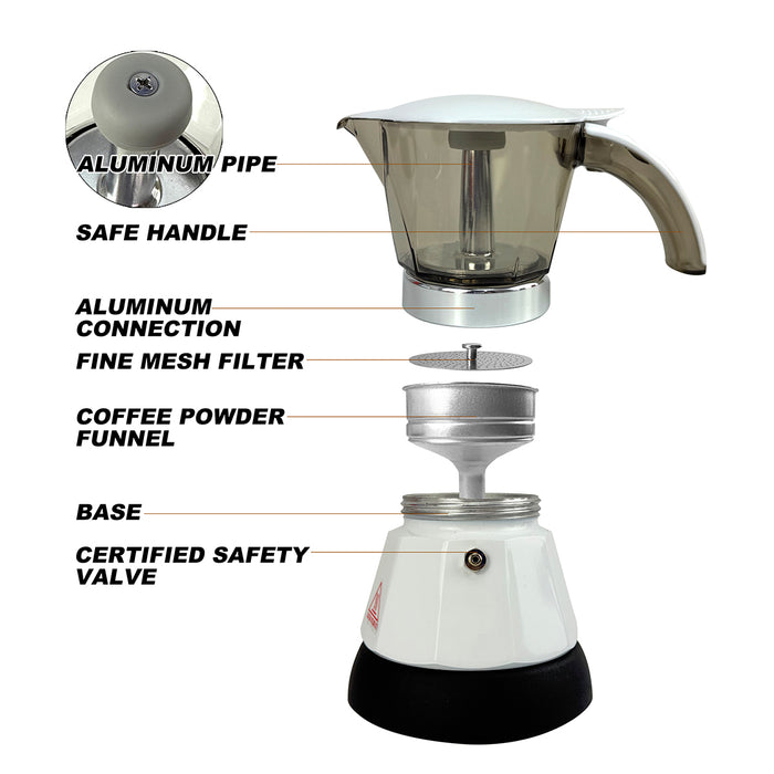 Electric Moka Coffee Maker Auto Power Off Home Espresso Italian Classic 3Cups