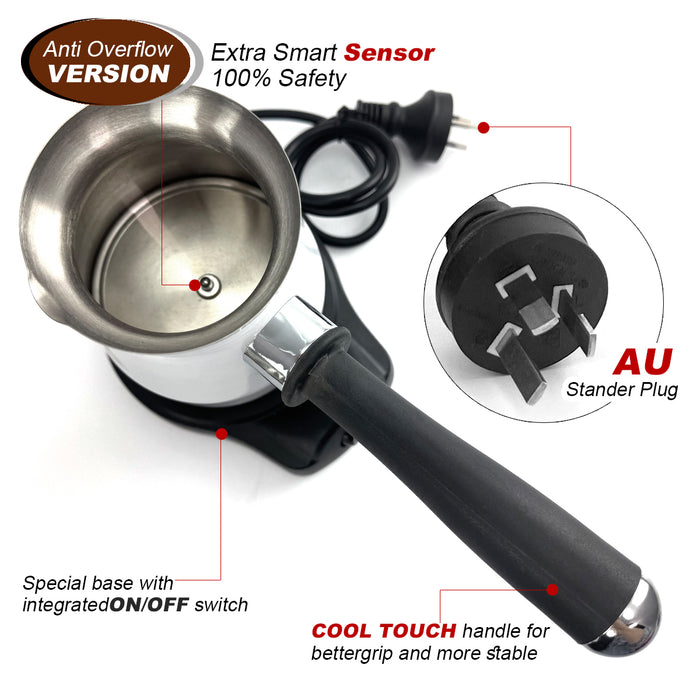 Electric Turkish Greek Arabic Coffee Maker New Automatic Sensor Anti Overflow 200ml