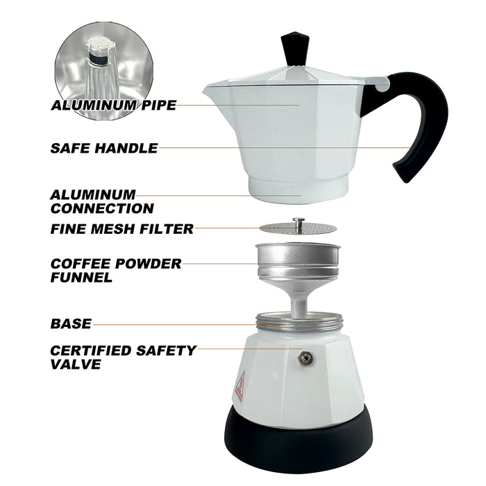 Electric Aluminium Moka Coffee Maker Espresso Italian Classic auto power off Home 3/6Cups