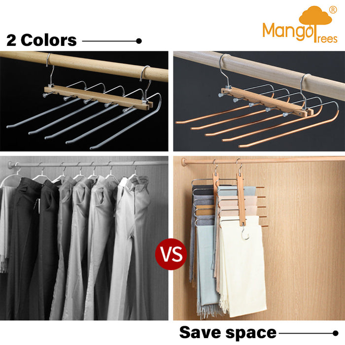 5in1 Wooden & Solid Metal Magic Hanger Pant Clothes Tie Rack Save Space Non Slip Trade Me