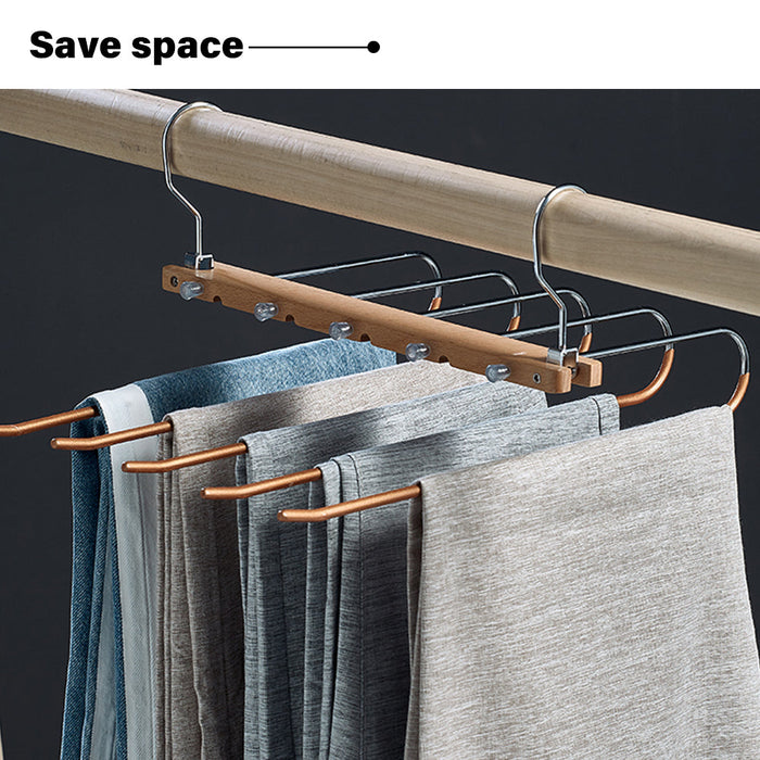 5in1 Wooden & Solid Metal Magic Hanger Pant Clothes Tie Rack Save Space Non Slip Trade Me