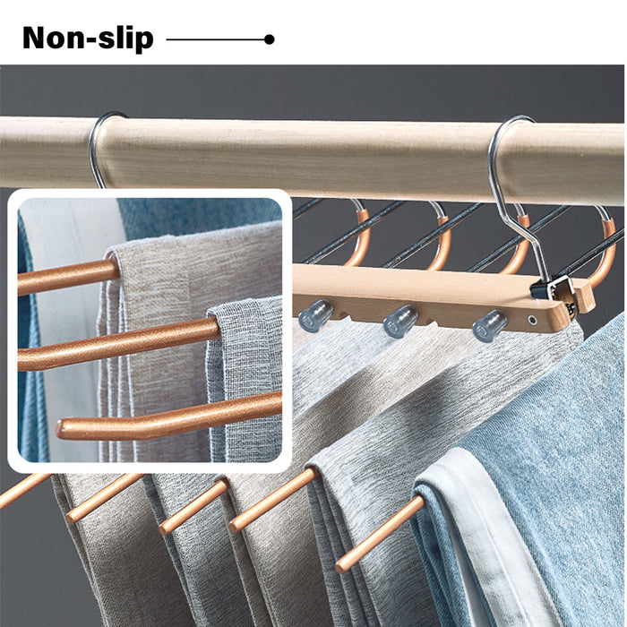 5in1 Wooden & Solid Metal Magic Hanger Pant Clothes Tie Rack Save Space Non Slip Trade Me