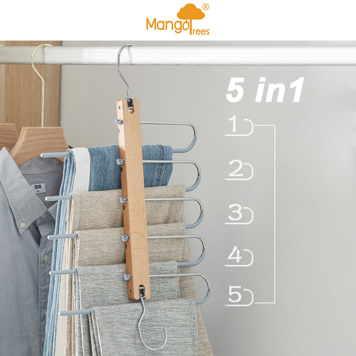 5in1 Wooden & Solid Metal Magic Hanger Pant Clothes Tie Rack Save Space Non Slip Trade Me