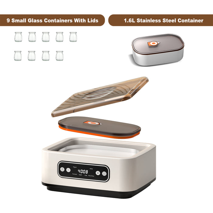 Mornest Yogurt Maker with 9 Glass Jars, Customisable Time &amp; Temperature Control for Greek, Kefir &amp; Homemade Yogurt, Multi-Functional Fermentation Machine for Probiotic Dairy &amp; Natto