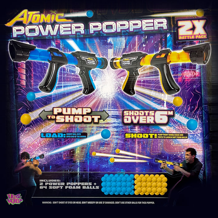 Atomic Power Popper With 84 Foam Balls 2 PACK SET up to 6m 12 shoots 4+ AU STOCK