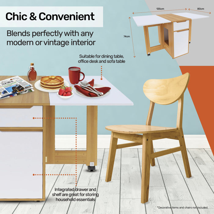 Home Master Lockable Wheels Folding Dining Table Various Fold Modes 135 x 74cm