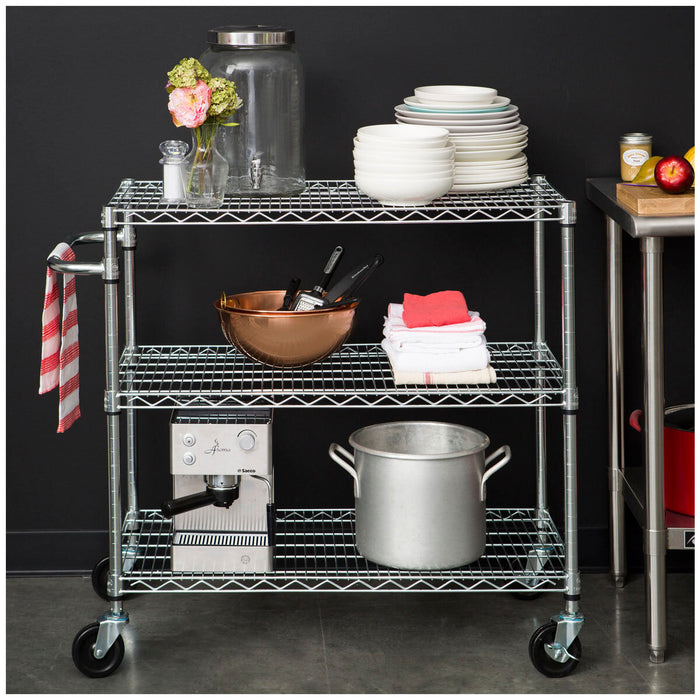 TRINITY 3 Tier Chrome Cart Rack Steel Storage Heavy Duty Kitchen Trolley