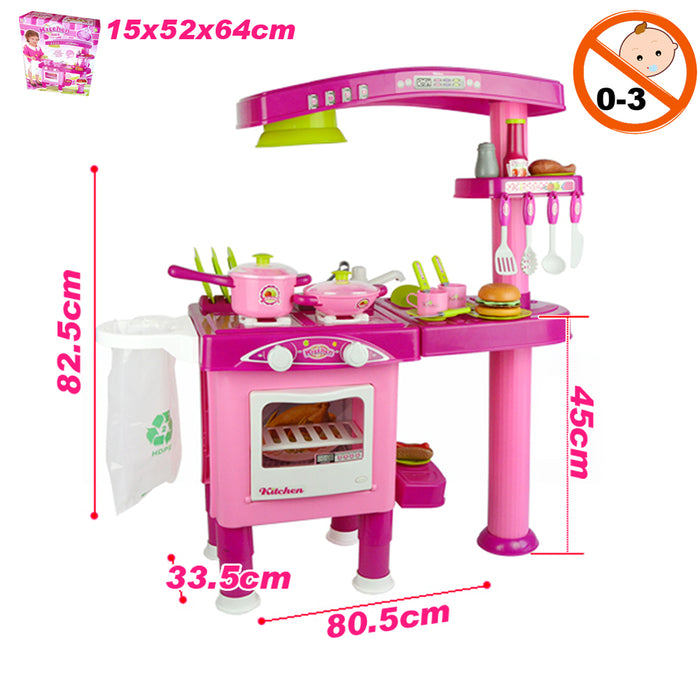 Pink Cooking Pretend Role Play Childrens Touch Induction Kitchen Toys 31 Pcs Set Kids chef