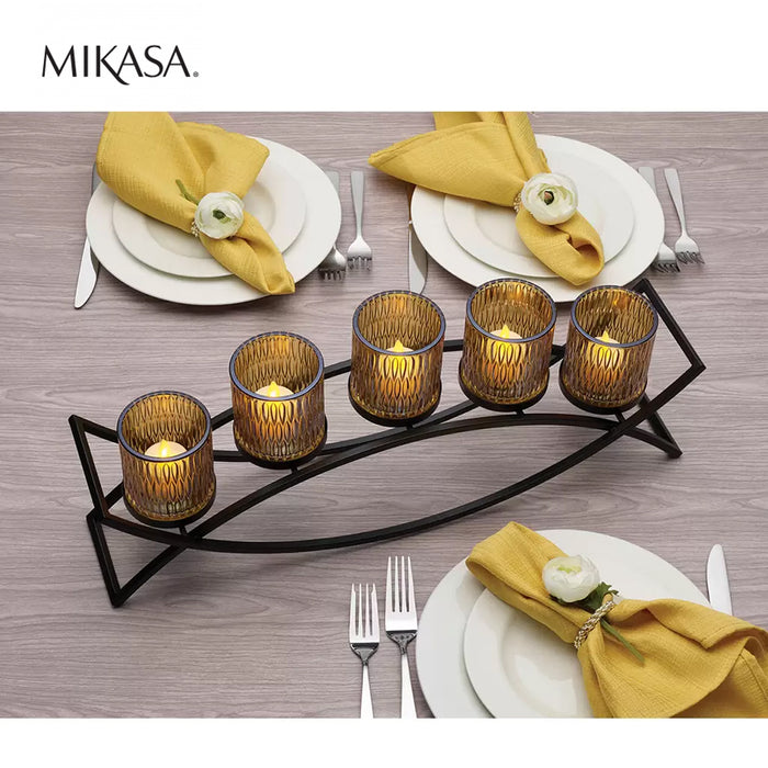 MIKASA Home Accents Double Arch 5 Glass Candle Holder Yellow Xmas Gift AU STOCK
