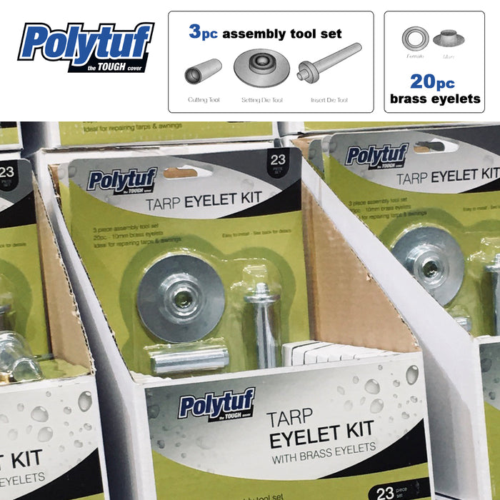 2X Polytuf 3pcs Tarp Eyelet Punch Set + 20x10mm Brass Eyelet Tarps Repairing