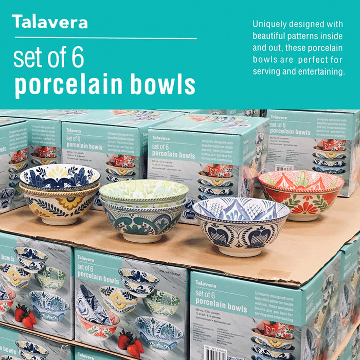 Talavera Set Of 6 Porcelain Bowls Kitchen Serving Bowls 680 ml / 23 oz / 15.24cm