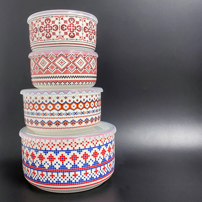 Signature Ceramic 4 Bowls With Air Tight Lids BPA Free 8PCS Bowls Set Stoneware