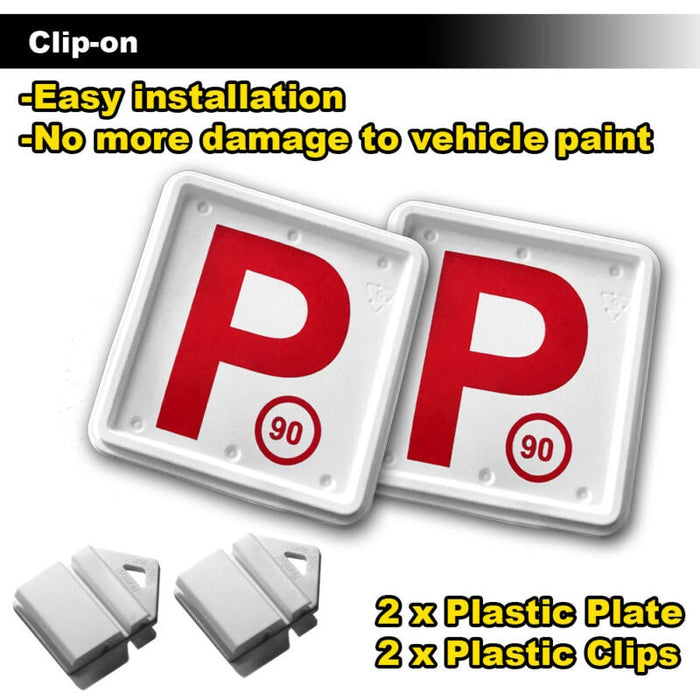 2 Pcs Clip It On Plate With 2 P/L Licence Plate Set (Green P/ Green P 100 / Red P / Red P 90 / L / L90)