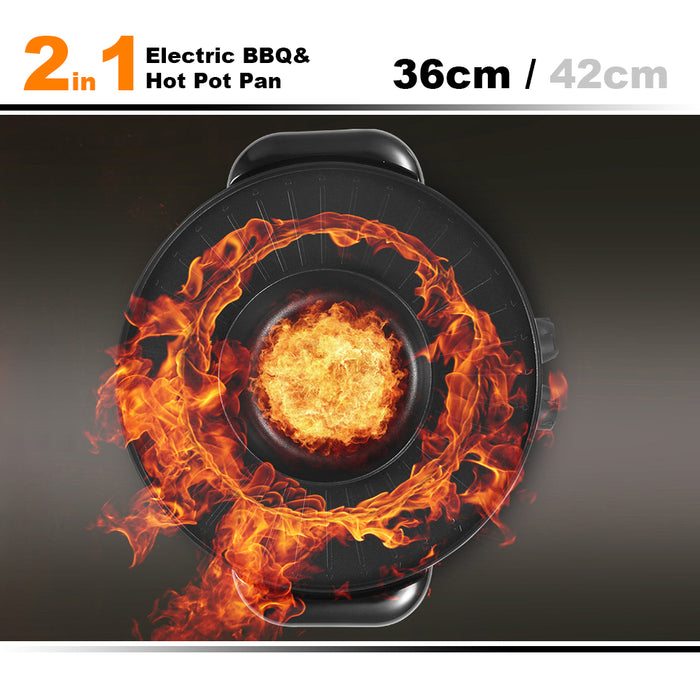 42cm Electric 2 In 1 Non-Stick BBQ Plate Hot Pot Pan For Party Shabu Grill Barbecue