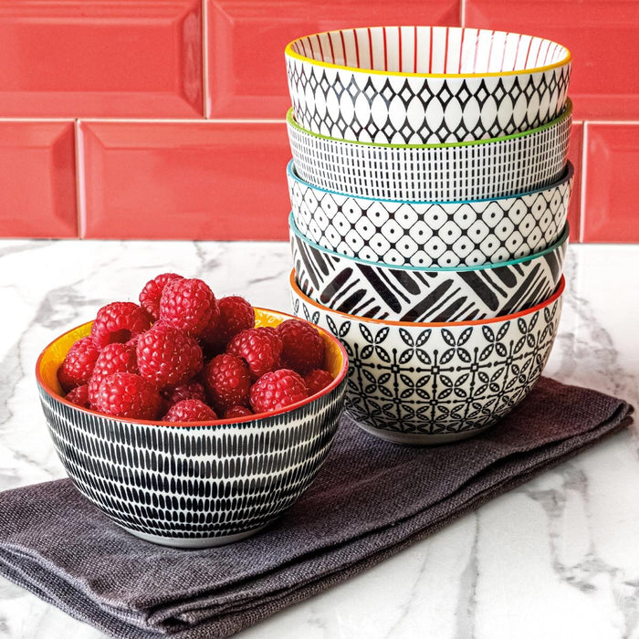Geometry 6 Piece Bowls Set Stoneware Dishwasher safe Over and Back 5" /12.5cm AU