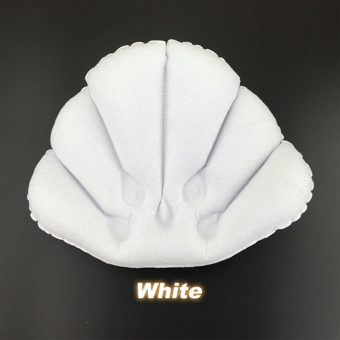 Shell Shape Bath Pillow Terrycloth & Vinyl Covering Soft Inflatable White / Pink