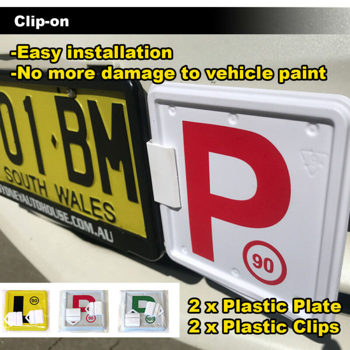 2 Pcs Clip It On Plate With 2 P/L Licence Plate Set (Green P/ Green P 100 / Red P / Red P 90 / L / L90)