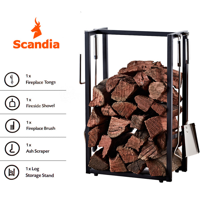 Scandia Alpine Firetool Set & Storage Stainless steel Poker Tongs Shovel Scraper