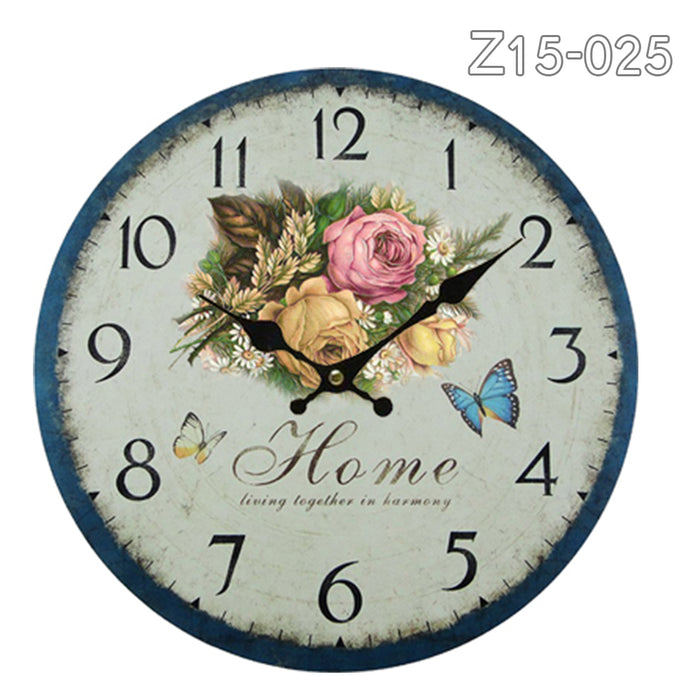 34cm Rustic Vintage Wall Clock Coloured Stylish Design Art Sculpture MDF Boards