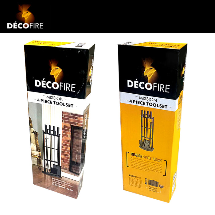 Heavy Duty Steel Construction Decofire Black Mission 4Pcs Fire Tool Set AU Stock