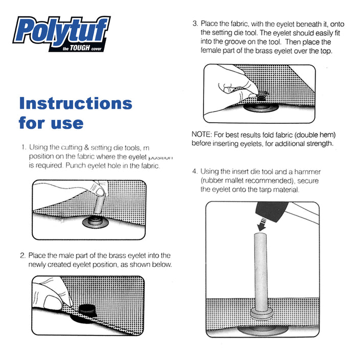2X Polytuf 3pcs Tarp Eyelet Punch Set + 20x10mm Brass Eyelet Tarps Repairing