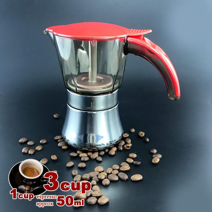 Red 3 Cups  Stainless Steel Stove Top Espresso Italian Coffee Maker BPA Free