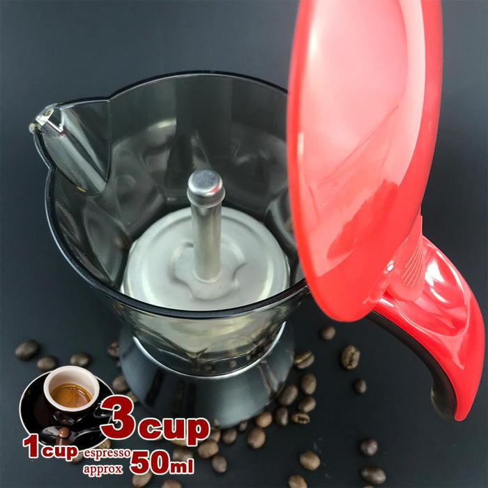 Red 3 Cups  Stainless Steel Stove Top Espresso Italian Coffee Maker BPA Free