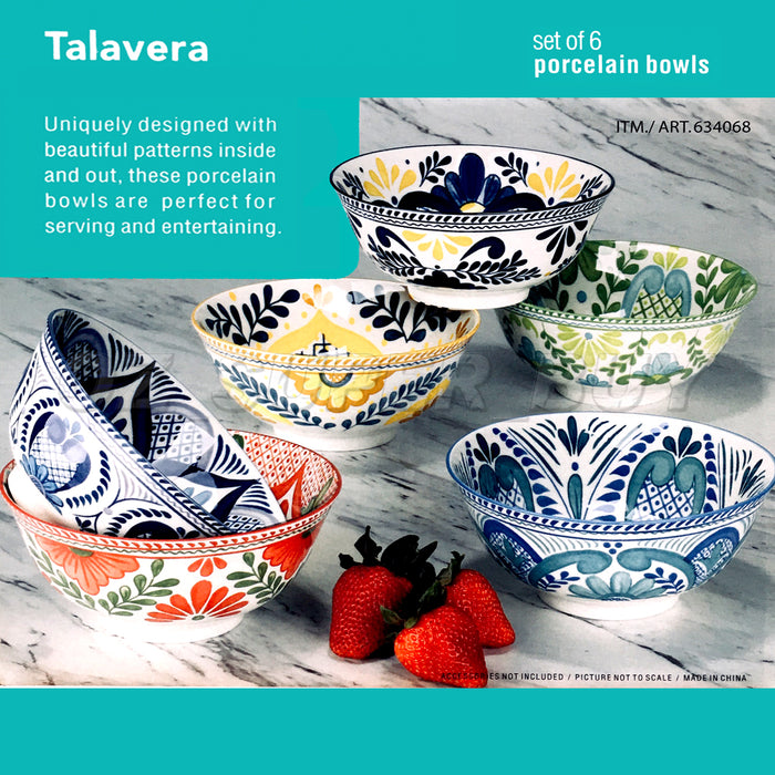 Talavera Set Of 6 Porcelain Bowls Kitchen Serving Bowls 680 ml / 23 oz / 15.24cm