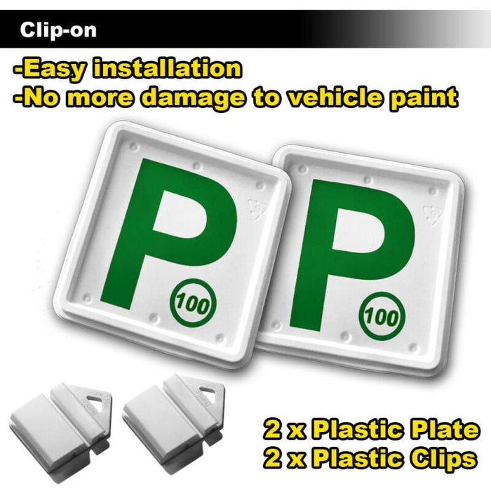 2 Pcs Clip It On Plate With 2 P/L Licence Plate Set (Green P/ Green P 100 / Red P / Red P 90 / L / L90)