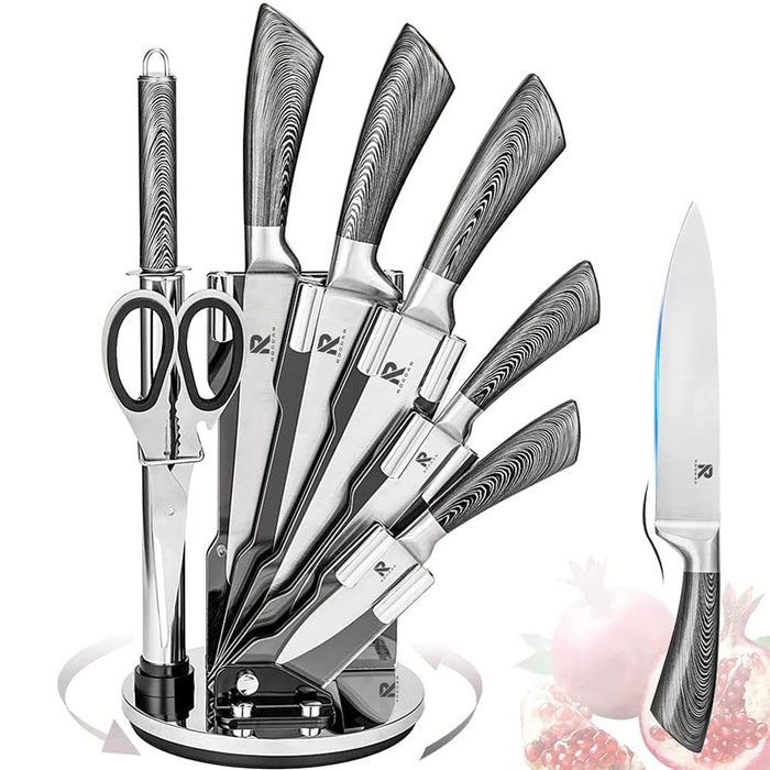 8 Stainless Steel Knives Set Kitchen With Wooden wood pattern Handle (Silver) AU STOCK