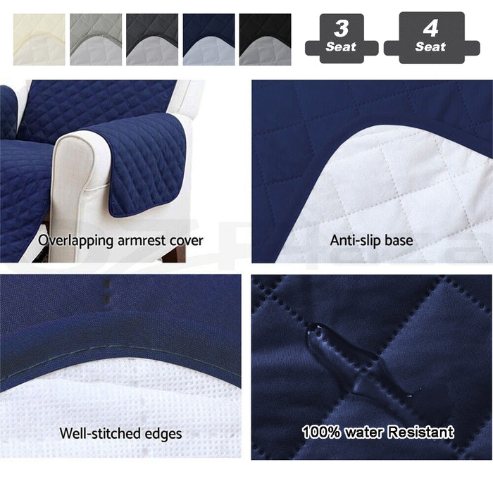Sofa Cover Quilted 5color Water Resistant 3 / 4 Seat Couch Protector Slipcovers
