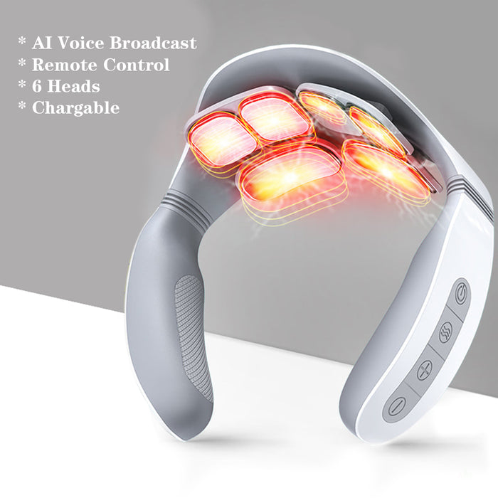 6 Heads Relax remote control AI Voice Broadcast Neck Massager Electric Chargable