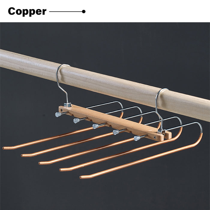 5in1 Wooden & Solid Metal Magic Hanger Pant Clothes Tie Rack Save Space Non Slip